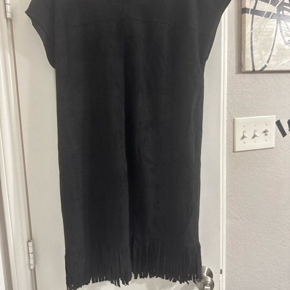 Chico's Black Sleeveless Fringe Shift Dress